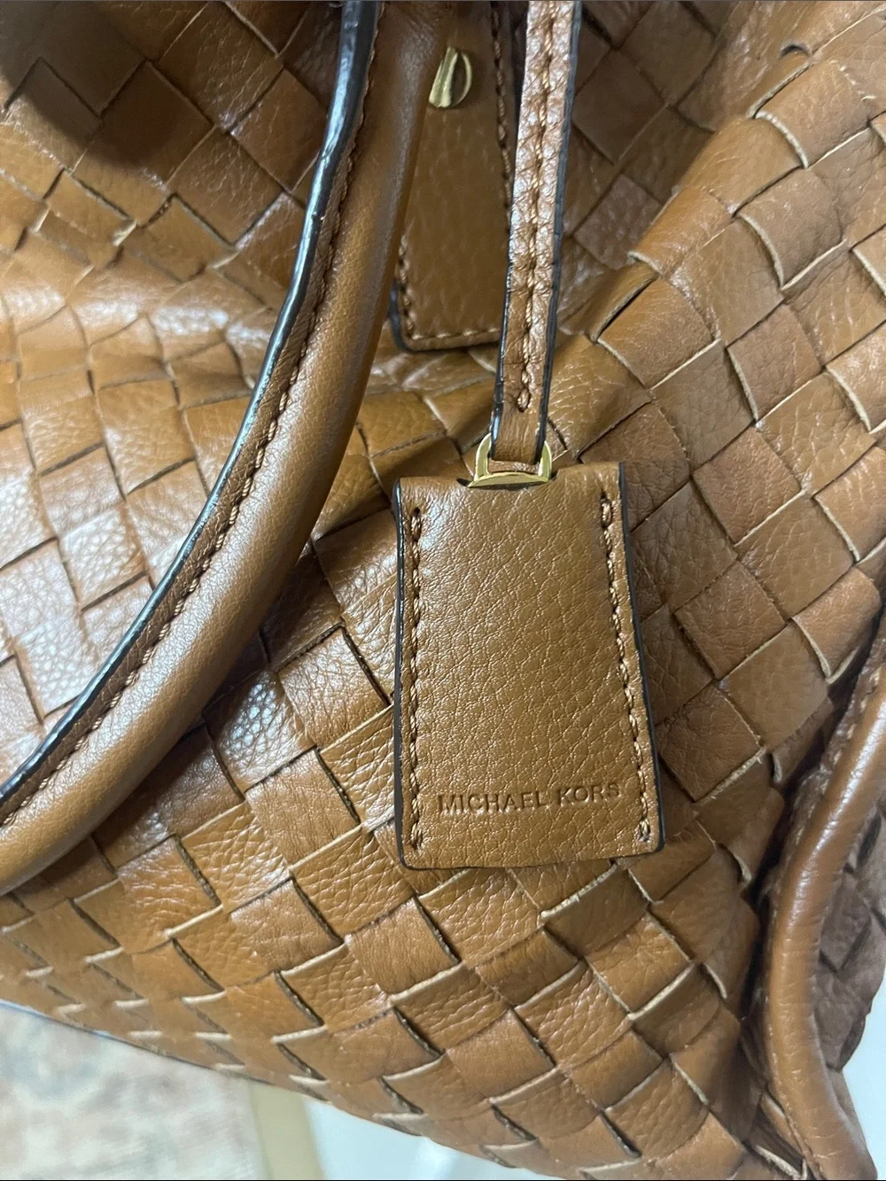Michael Kors: Vintage Leather Satchel - Cognac Brown with Gold Details
